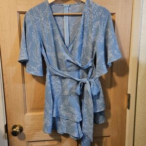 Small Ladies Floral Wrap Romper Blue and White